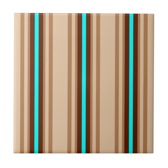 Mid-Century Modern Stripes, Tan. Brown and Aqua Tile (Front)