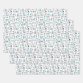 Mid-century modern style Aqua Blue Dot Wrapping Paper Sheet