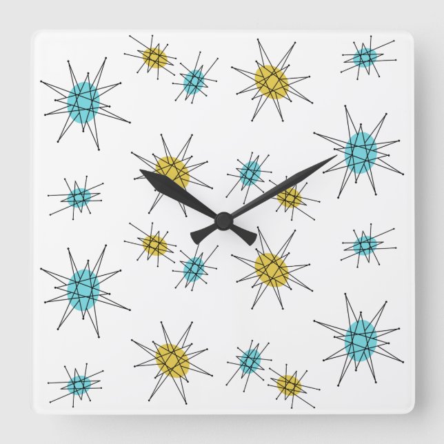 Mid Century Modern style, Atomic Starburst Square Wall Clock (Front)