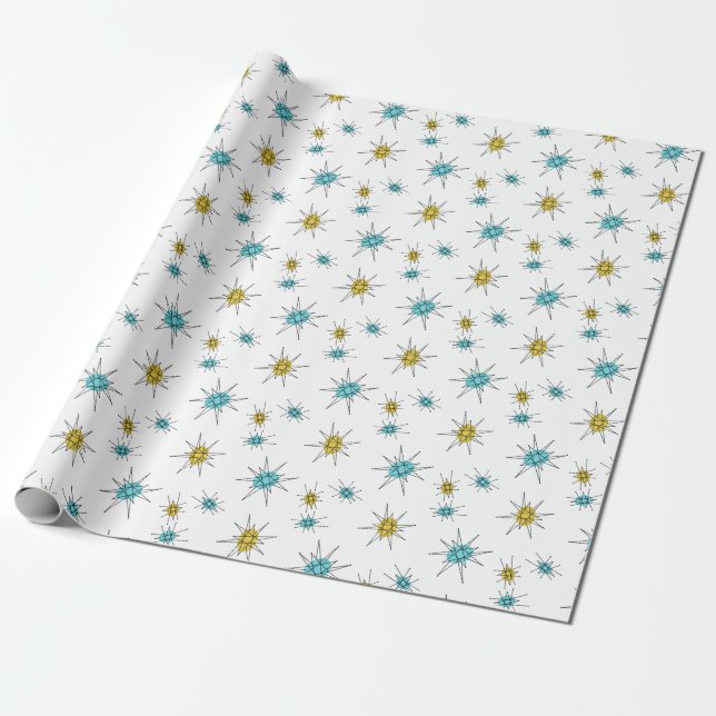 Mid Century Modern style, Atomic Starburst Wrapping Paper (Unrolled)
