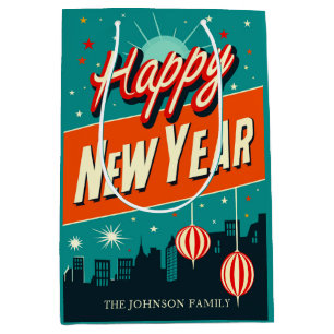 Mid Century Modern Style Happy New Year Medium Gift Bag