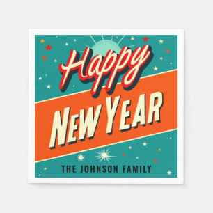 Mid-Century Modern Style Happy New Year Napkin