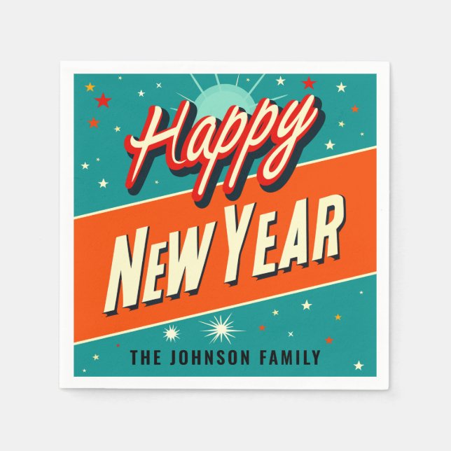 Mid-Century Modern Style Happy New Year  Napkin (Front)