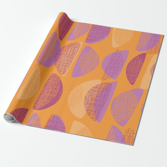 Mid century modern style illustration pattern wrapping paper (Unrolled)