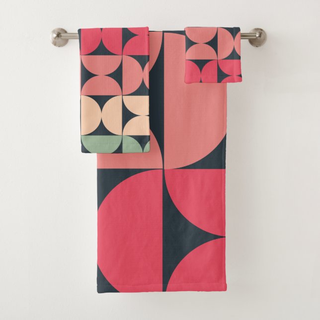 Mid-Century Modern Summer Sunset  Bath Towel Set (Insitu)