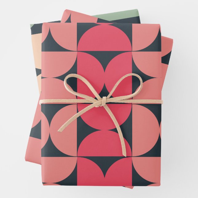 Mid-Century Modern Summer Sunset  Wrapping Paper Sheet (In situ)