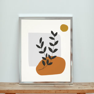 Mid-Century Modern Sun and Leaves Art Print
