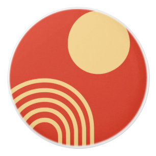 Mid Century Modern Sun and Rainbow Line Ceramic Knob