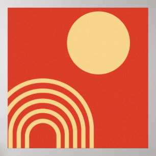 Mid Century Modern Sun and Rainbow Line Poster