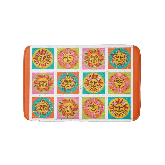 Mid Century Modern Sun Faces Dish Drainer - Bath Mat (Front)