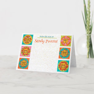 Mid Century Modern Sun Faces Note Card Vertical