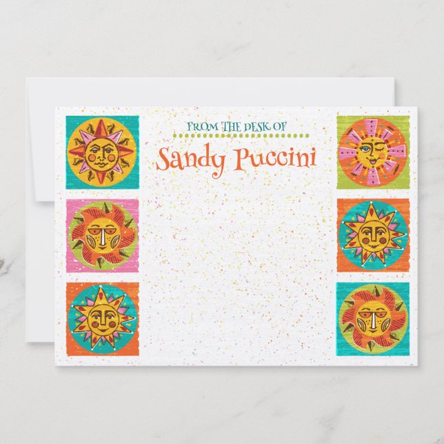 Mid Century Modern Sun Faces Note Card Vertical (Front)