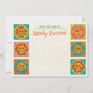 Mid Century Modern Sun Faces Note Card Vertical