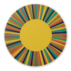Mid Century Modern Sun Rays in Vintage Colours Ceramic Knob
