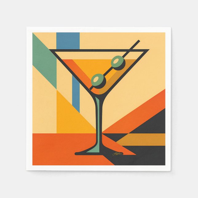 Mid Century Modern Sunrise Bauhaus Martini Napkin (Front)