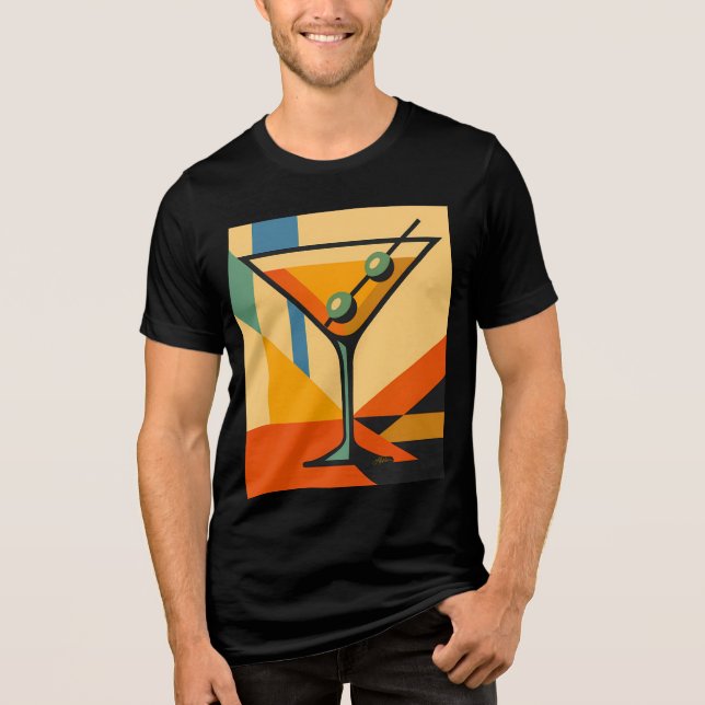 Mid Century Modern Sunrise Bauhaus Martini Tri-Blend Shirt (Front)