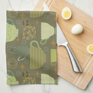 Mid Century Modern Taupe Teacup Tea Towel