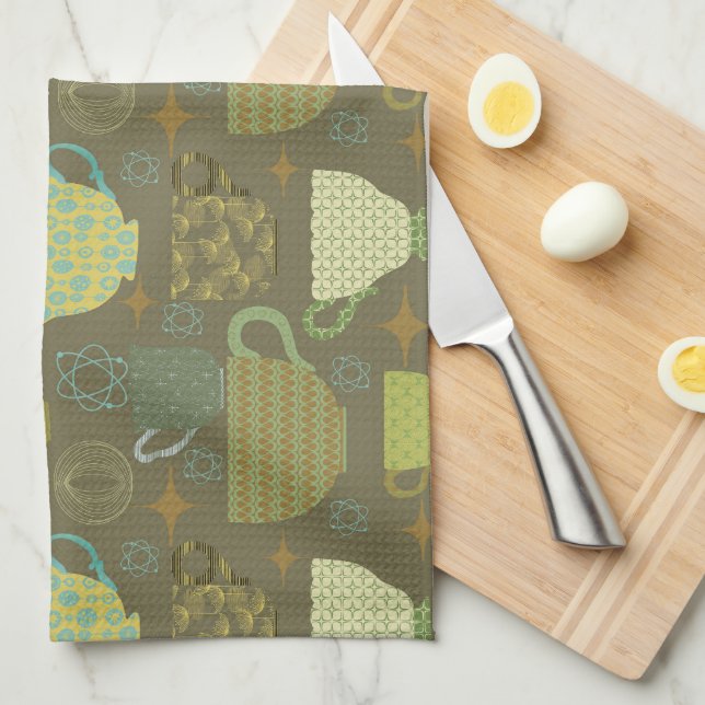 Mid Century Modern Taupe Teacup  Tea Towel (Quarter Fold)