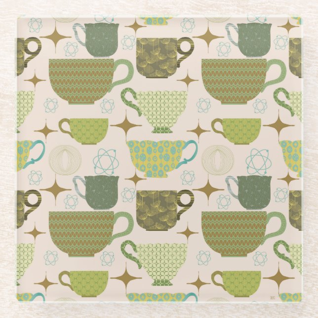 Mid Century Modern Teacup Glass Coaster (Front)