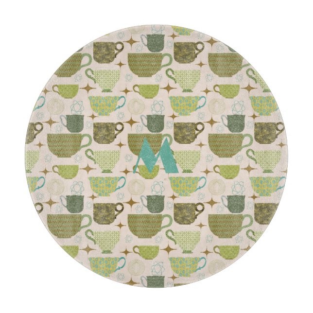 Mid Century Modern Teacup Monogram Cutting Board (Front)