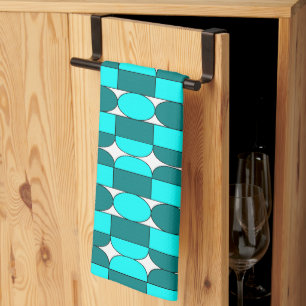 Mid Century Modern Teal Aqua Geometric Tea Towel