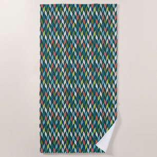 Mid-Century Modern Teal & Coral Pattern Beach Towel