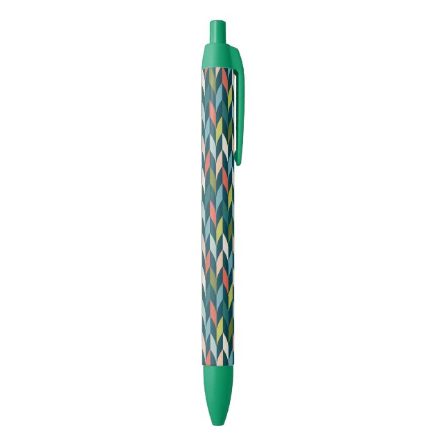 Mid-Century Modern Teal & Coral Pattern Black Ink Pen (Bottom (Vertical))