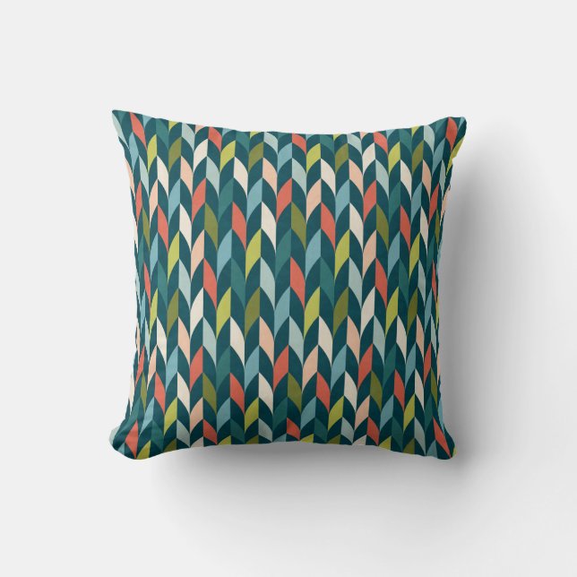 Mid-Century Modern Teal & Coral Pattern Cushion (Front)