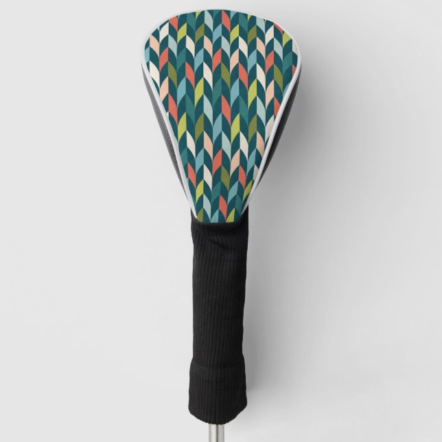Mid-Century Modern Teal & Coral Pattern Golf Head Cover (Front)