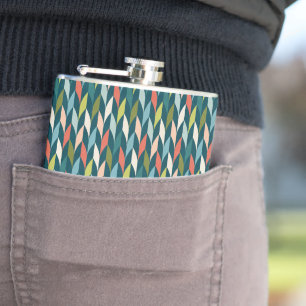 Mid-Century Modern Teal & Coral Pattern Hip Flask