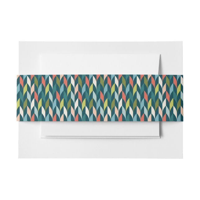 Mid-Century Modern Teal & Coral Pattern Invitation Belly Band (Front Example)