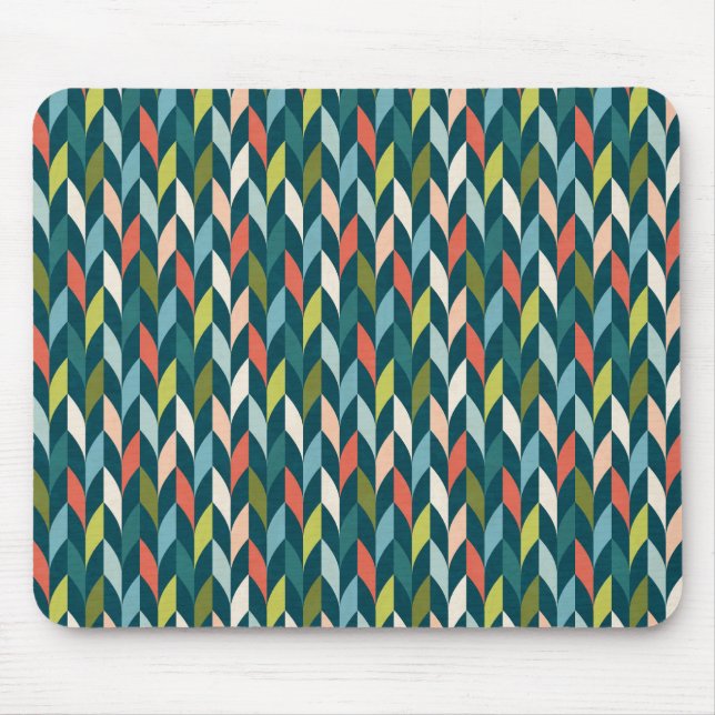 Mid-Century Modern Teal & Coral Pattern Mouse Mat (Front)
