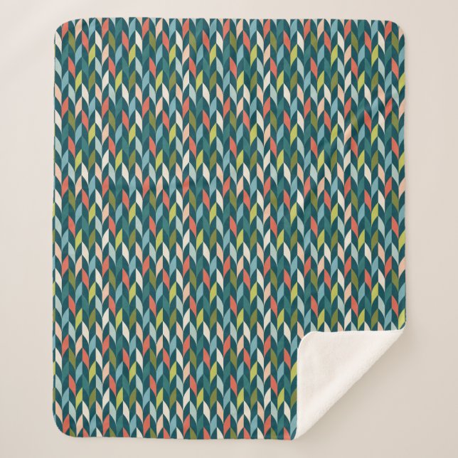 Mid-Century Modern Teal & Coral Pattern Sherpa Blanket (Front)