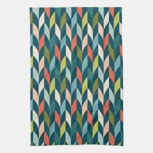Mid-Century Modern Teal & Coral Pattern Tea Towel