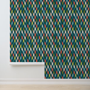 Mid-Century Modern Teal & Coral Pattern Wallpaper