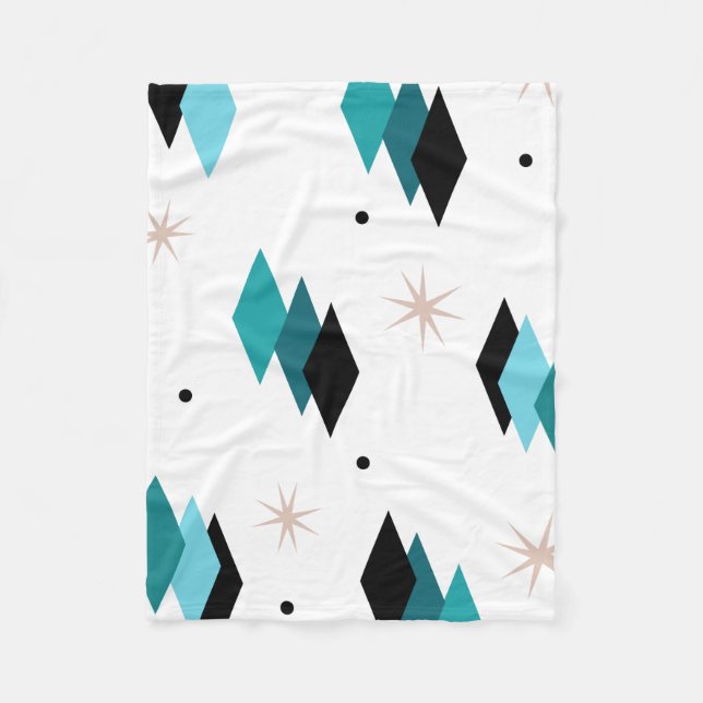 Mid Century Modern Teal Diamonds Fleece Blanket (Front)