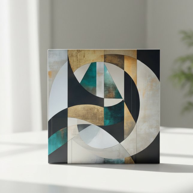 Mid-Century Modern Teal Gold Geometric Abstract Tile (Creator Uploaded)