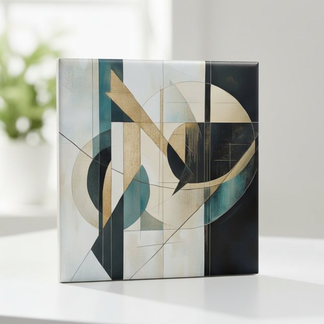 Mid-Century Modern Teal Gold Linear Geometric Tile (Creator Uploaded)