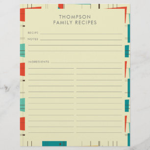Mid Century Modern Teal Green Custom Name Recipe Flyer