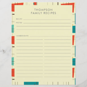 Mid Century Modern Teal Green Personalised Recipe