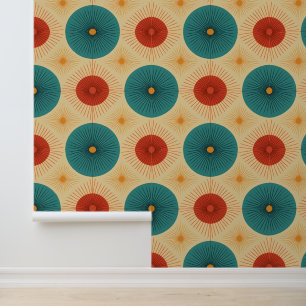 Mid-Century Modern Teal & Red Wallpaper