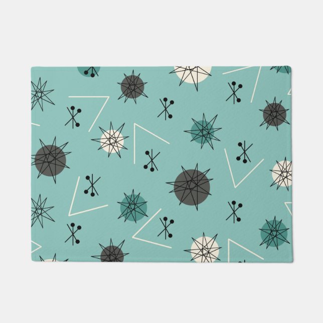 Mid Century Modern Teal Starbursts Doormat (Front)