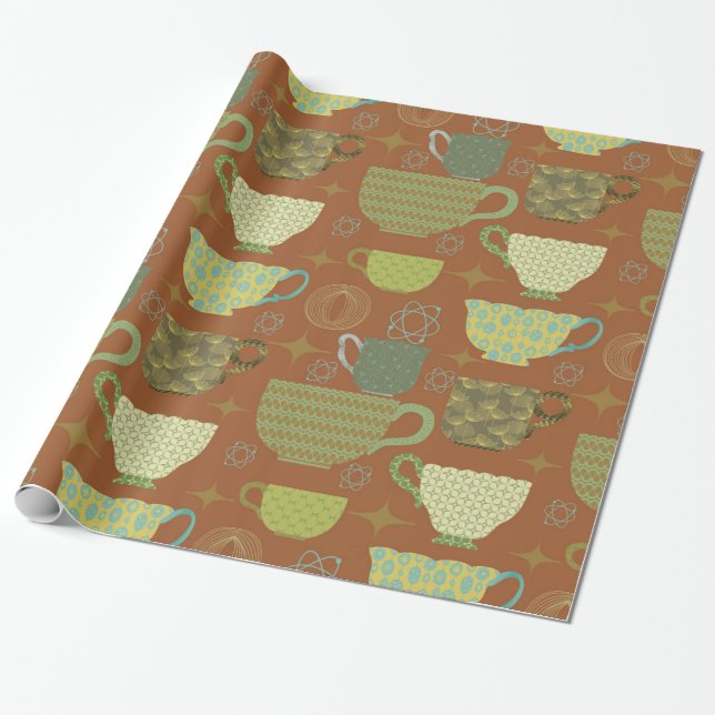 Mid Century Modern Terracotta Brown Teacup  Wrapping Paper (Unrolled)