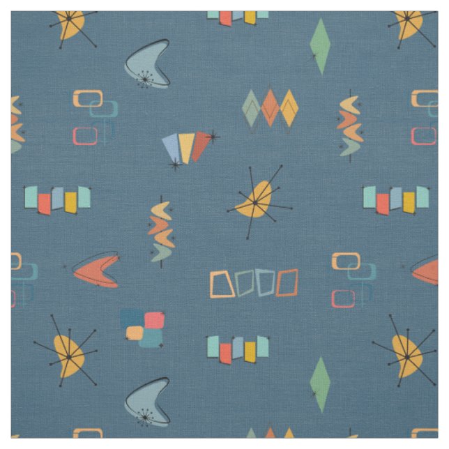 Mid Century Modern Textured Dark Blue Fabric (Swatch)