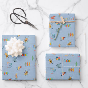 Mid Century Modern Textured Light Blue Wrapping Paper Sheet