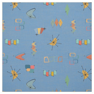 Mid Century Modern Textured Medium Blue Fabric