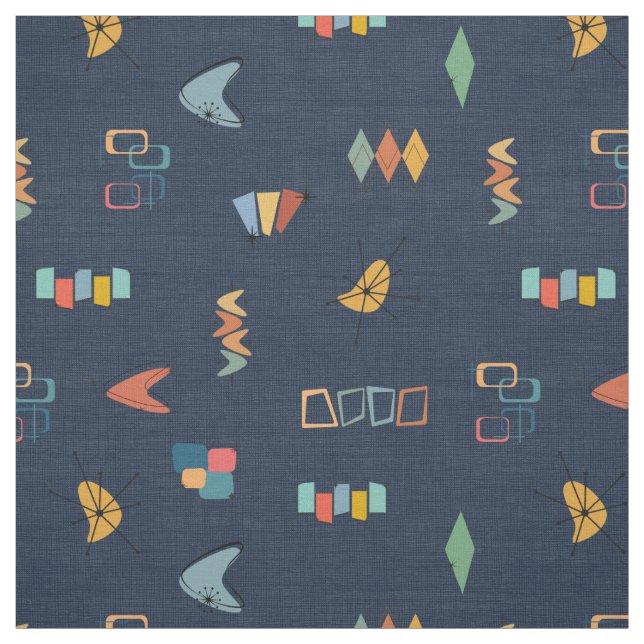 Mid Century Modern Textured Navy Blue Fabric (Swatch)