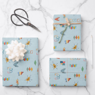 Mid Century Modern Textured Pastel Blue Wrapping Paper Sheet