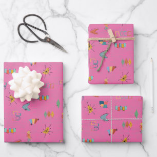 Mid Century Modern Textured Pink Wrapping Paper Sheet