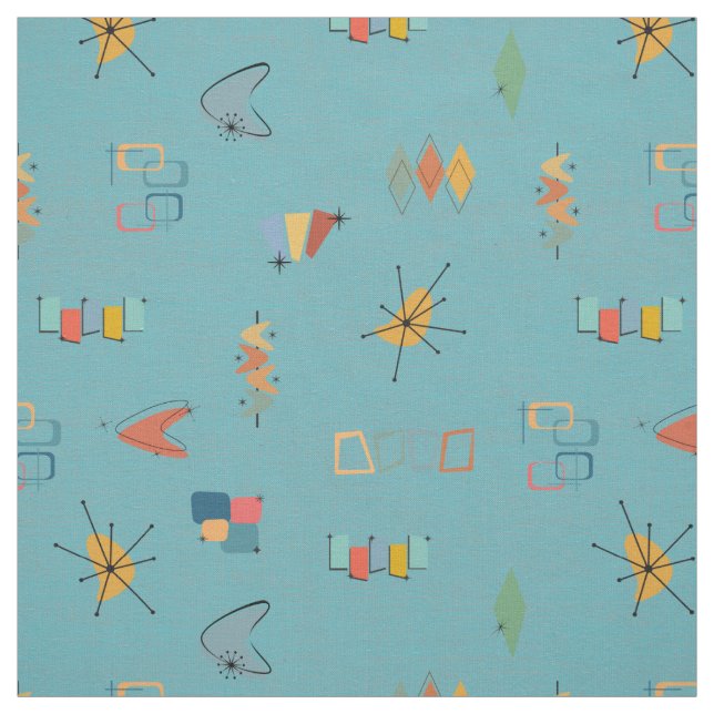 Mid Century Modern Textured Turquoise Fabric (Swatch)